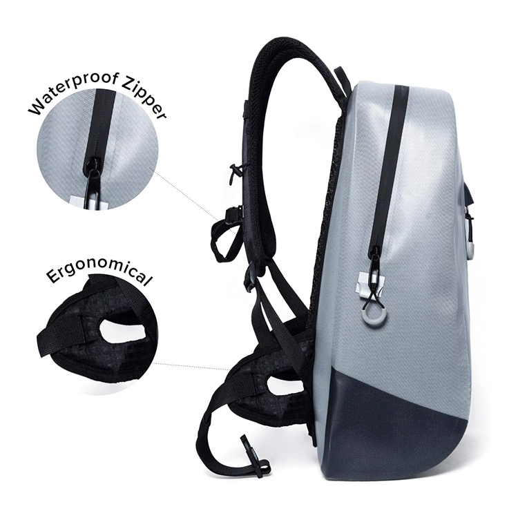 Wholesale Rainy Day Backpack Airtight Zipper 840D TPU Grey Color Dry Backpack 